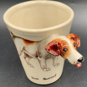 Jack Russel Dog BLUE WITCH Pottery Coffee Mug Head Handle